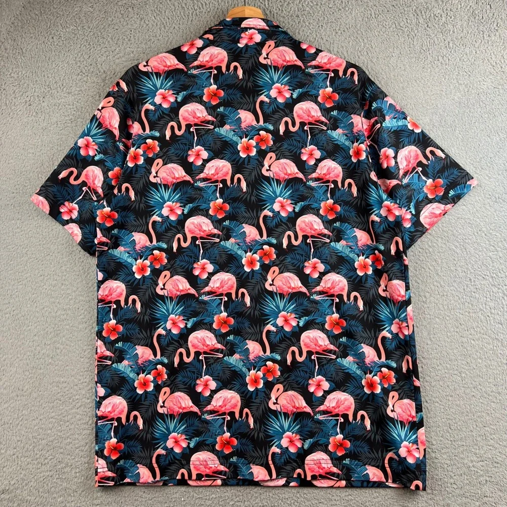 Waggle Mens Golf Polo Shirt Large Flamingo Hibiscus Floral Tropical Short Sleeve - Picture 2 of 7